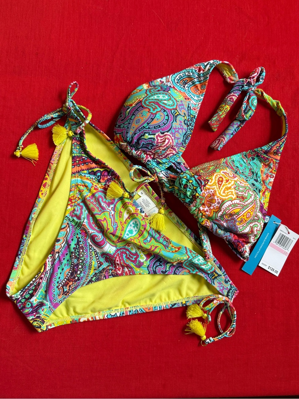 Women’s Yellow Paisley Tie-Side Bikini Set